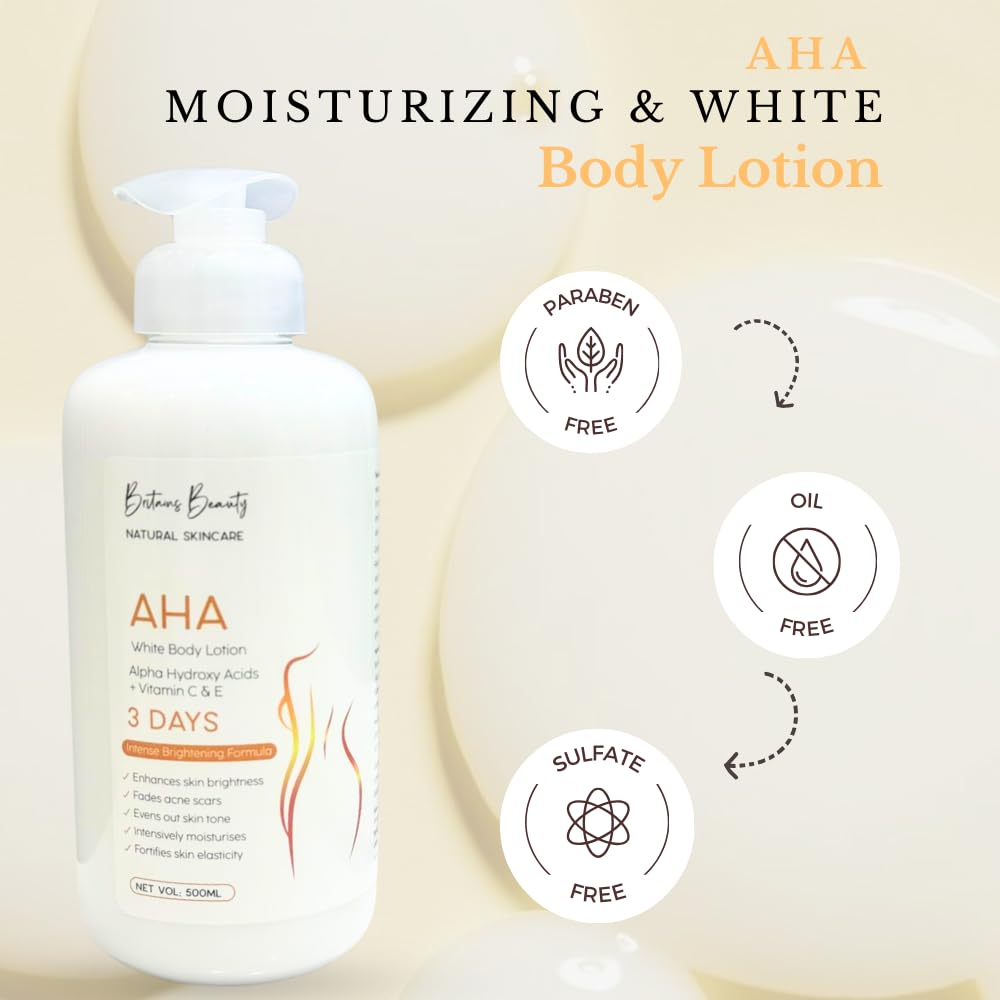 Britains Beauty AHA White Body Lotion with Alpha Hydroxy Acids, Vitamin C & E - Image 4