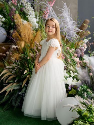 Lace Tulle Flower Girl Dress for Wedding Flutter Sleeve A-Line First Communion Long Gowns2