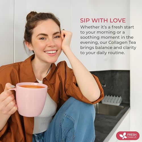Image of FreshDrinkUS, Premium Collagen Herbal Tea - 30 Tea Bags | Cinnamon Stick, Hibiscus, Dandelion Root, Moringa Leaves, Rose Hip, Ginger, Fennel Seed, Boswellia | Caffeine-Free, Natural Flavorful Blend