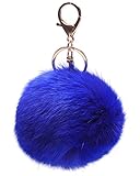 Leegoal Novelty Rabbit Fur Ball Charm Key Chain for Car Key Ring or Bag,Dark Blue