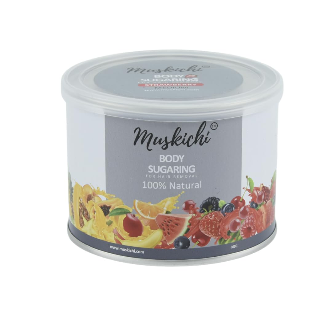 MUSKICHI Strawberry Body Sugaring Natural Wax for Face, Body, Bikini Line & Underarms Hair Removal (600 Gram) | Sugaring Wax for All Skin Types | Easy to Use Wax for Men & Women for Hair Removal