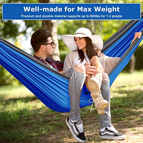 Commouds Camping Hammock With Mosquito Net And Rain Fly, Double Portable Hammock, 2 Person Nylon Parachute Hammock Tent With Tarp & 2 Tree Traps For Backpacking Travel Beach Backyard Patio Hiking #TOP3