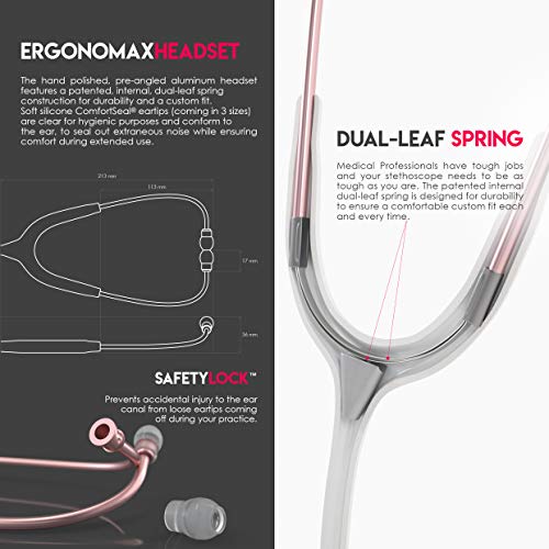 Mdf Acoustica Lightweight Stethoscope For Doctors, Nurses, Students, Home Health Use, Adult, Dual Head, White Tube, Rosegold (Matte Finish) Chestpiece-Headset, Mdf747Xprg29 #TOP4