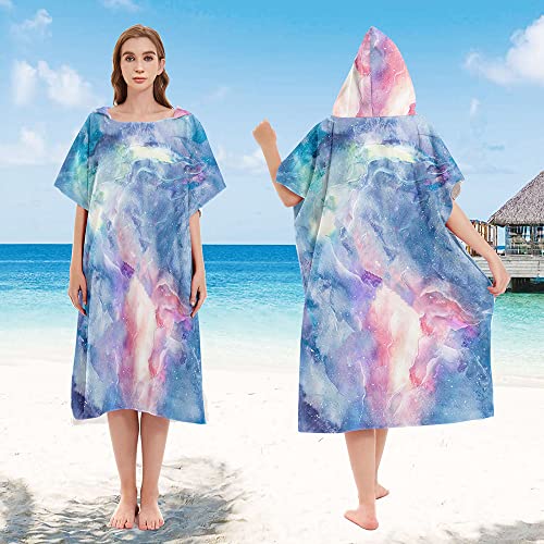 Queenshin Oversized Tie-Dye Hooded Beach Towels Sandproof, Quick Dry Microfiber Adults Poncho Changing Towel Robe, 30" X 43" #TOP2