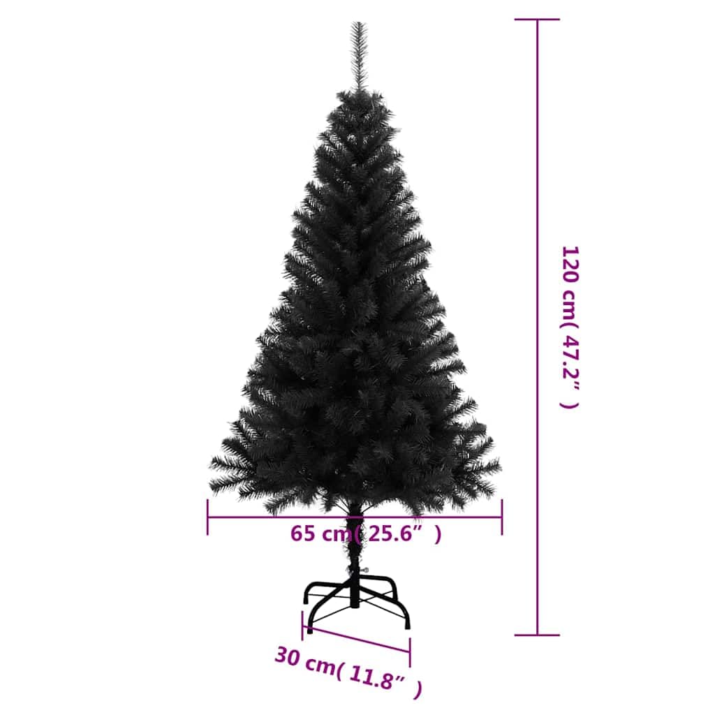 Albero di Natale artificiale nero, 120 cm, in PVC