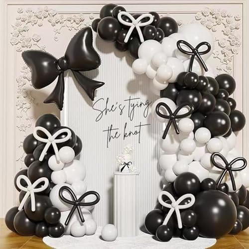 Shes Tying The Knot Bridal Shower - Black and White Bachelorette Party Decorations Shes Tying The Knot Bridal Shower Decorations Bride to Be Decoration Bow Balloon Arch Kit for Bachelorette Party