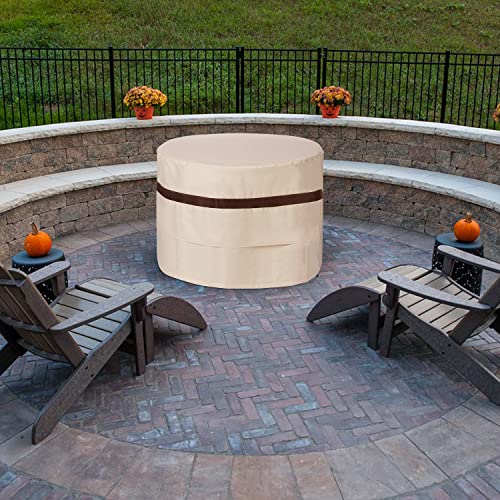 Image of 32 inch Outdoor Fireplace Round Cover Waterproof Fire Pit Table Cover 24'' Height UV-Resistant Round Patio Small Gas Firepit Covers