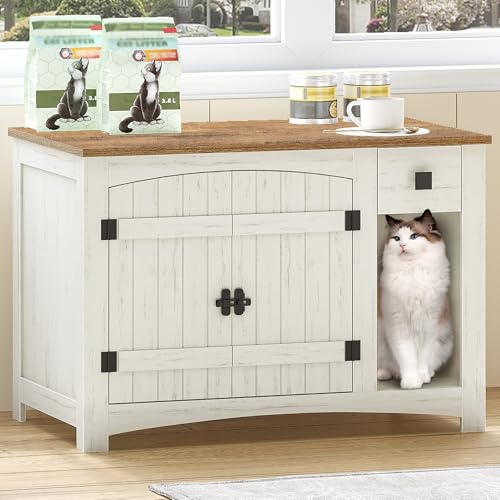 HEXCELEN Katzenklo Schrank, Katzenschrank, Katzentoilette Schrank mit Tür und Schubladen, Für Katzen, Beistelltisch, für Schlafzimmer und...