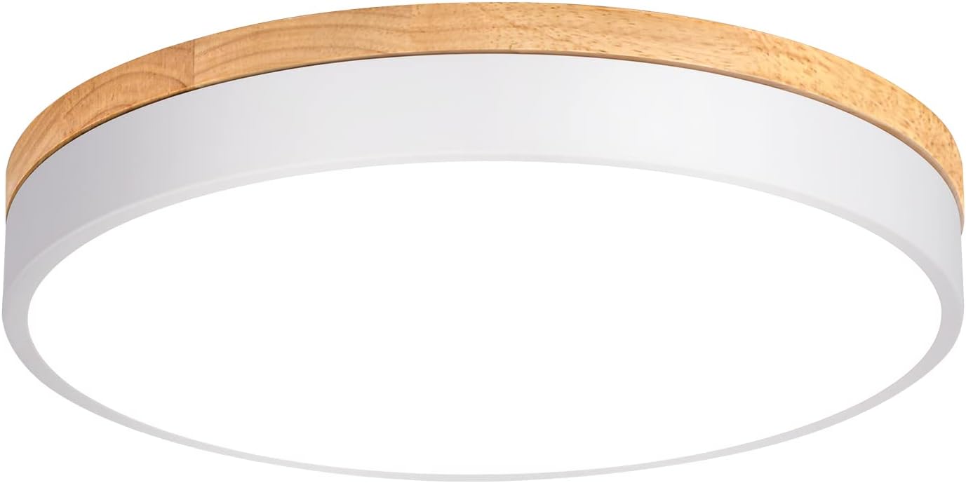 VIOLOEMI Modern Wood Close to Ceiling Light Fixtures,Minimalist White Round Flush Mount Ceiling Light?LED Ceiling Lamp for Bathroom Bedroom Kitchen Laundry Room Boys Room Nursery?15.74 Inch? White 15.74“