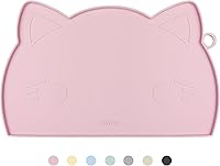 Coomazy Cat Food & Water Mat - Thicker Non-Slip Silicone with Raised Edge, Pink Medium for Mess-Free Feeding
