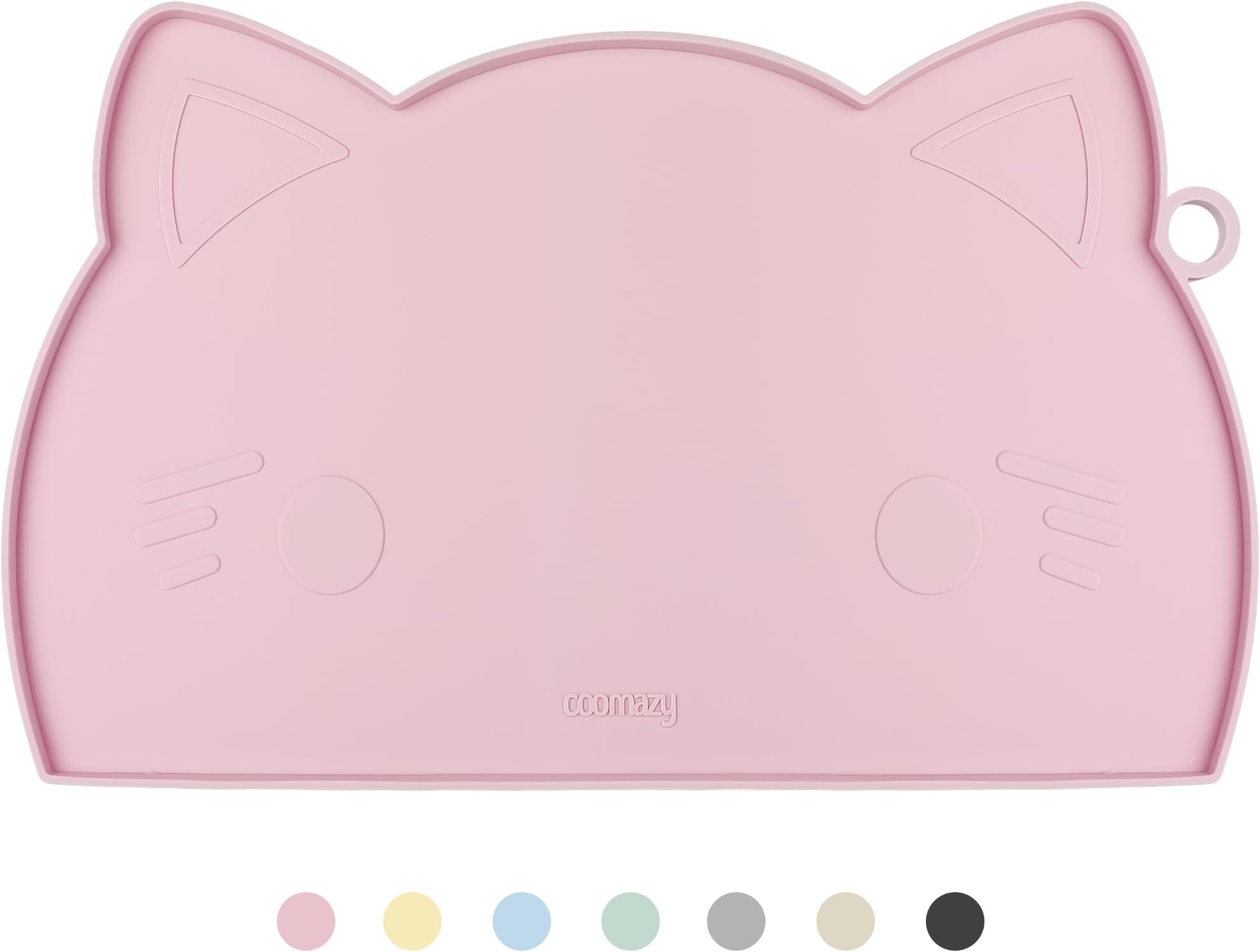 Coomazy Cat Food & Water Mat, Thicker Non-Slip Silicone Mat with Raised Edge (Pink, Medium)