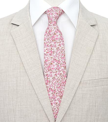 Image of BELLUNO Men's Cotton Floral Skinny Tie, 2.5 inch Width, with Gift Box