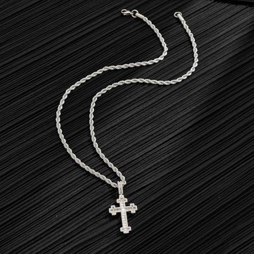 Cross Necklace for Men, Stainless Steel Christian Cross Pendant Necklaces for Men, Silver Chain Necklace for Men, Fade-Resistant, Stylish Jewelry Gift for Him