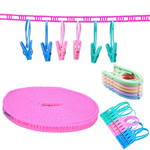 Wäschetrockner,Airer Tragbare Wäscheleinen Mit 17 Wäscheklammern 10M Airer Winddichte Waschleinen Seile Wäscheklammern Clips Outdoor Indoor Travel