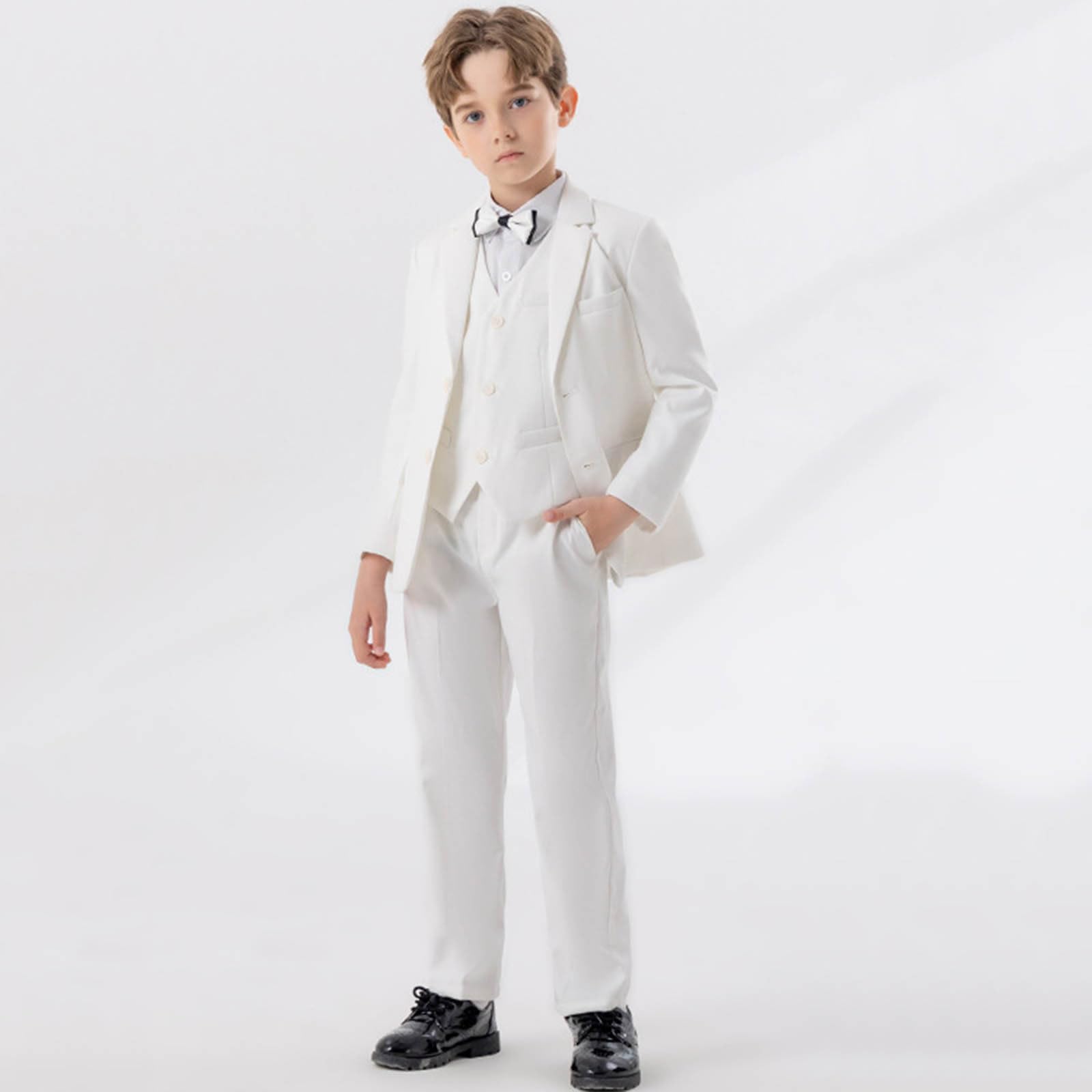 Conjunto de blazer para niños, trajes de negocios de 4 piezas, conjunto de esmoquin para niños, traje formal, chaleco, pantalones, pajarita, ajuste delgado, para bodas, bautizos, fiestas y ropa formal