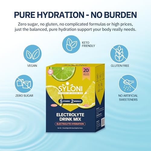 Image of Electrolytes Powder Packets, Lemon Lime 20 Sticks, Sugar Free Hydration Packets Electrolyte Drink Mix with 7 Vitamins and Electrolytes, Keto Friendly, Vegan, Gluten Free