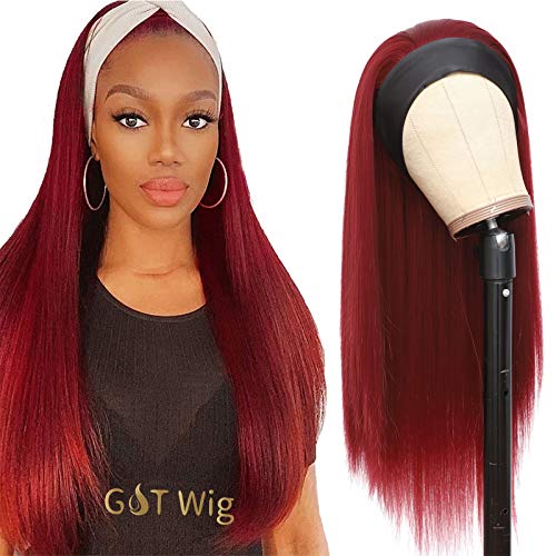 G&T Headband Wigs For Black Women Red Straight Glueless Wigs Heat Resistant Synthetic Wig For Daily Party Use (24 Inch) #TOP1