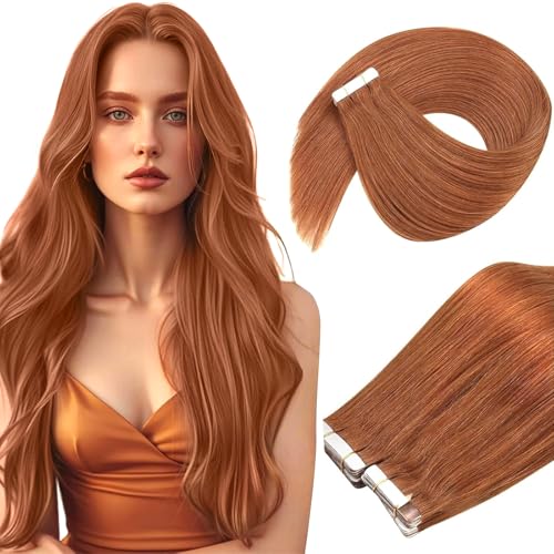 Image of Ve Sunny Copper Tape in Hair Extensions Human Hair Copper Tape in Extensions Copper Hair Tape in Extensions Human Hair Long Straight Hair 20pcs 50g 22inch, 2-Tape20pcs-#350