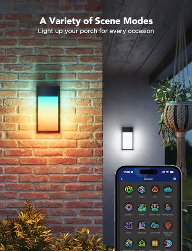 Govee Outdoor Wall Lights RGBIC, 1500LM Smart LED Wall Light with 45 Scene Modes, IP65 Waterproof for Outside Light, DIY Lighting Effects, Works with Alexa, Google Assistant and Matter, 2 Packs - Image 2