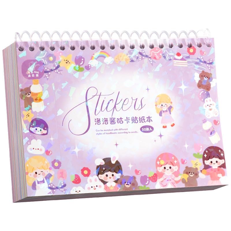 Image of FAMOUS QUALITY Kawaii Stickers Book - 50 Sheets /4000 Stickers, Cartoon Theme Sticker for Girls, Cute Washi Sticker for Project, Japanese Style Decorative Sticker, Self-Adhesive (Sweet Purple)