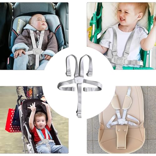 DWFEYOI 1 Stück 5 Punkt Gurt Sicherheitsgurt Hochstuhl Multifunktional Kinderschutzgurt Hochstuhl Gurt für Buggy, Kindersitz, Kinderwagen und Hochstuhl,hauck hochstuhl zubehör,Grau