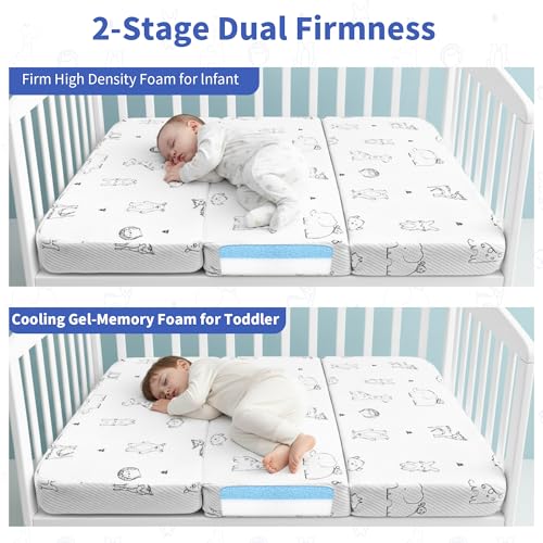 Image of Trifold Pack and Play Mattress, 38x26 Dual Sided Memory Foam Baby Mattress for Pack n Play, Portable Foldable Pack Play Mattresses with Breathable Animal Cover & Travel Bag