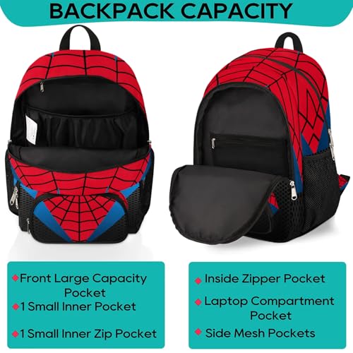 Kids Backpacks for Boys Girls | Red Spider Web School Bag Lightweight Waterproof Bookbags for Primary, Kindergarten, Elementary Back to School Children 16.7 Inch3