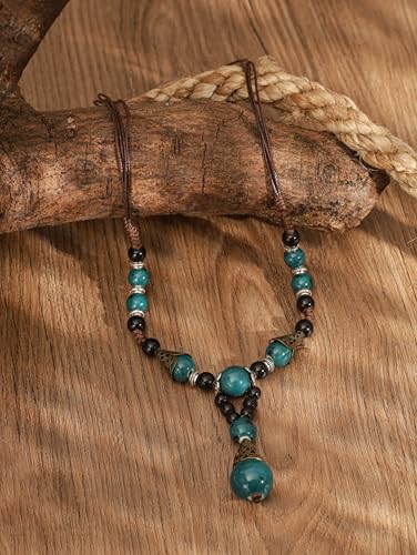 MINACHI Vintage Bohemian Ethnic Colorful Ceramic Bead Long Y Necklace, Hippie Boho Summer Fashion Jewelry Gift for Women2