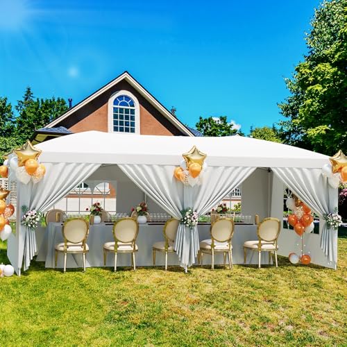 Upgraded 10x20 Pop Up Canopy Tent with 6 Removable Sidewalls, Commercial Heavy Duty Pop Up Canopy Tents for Parties, Roller Bag, Upgraded Thickened Legs, 6 Sand Bags, 18 Stakes, White