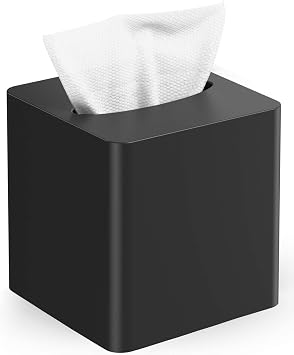 Livelab Tissue Box Cover Square - Oak Wood Tissue Box Holder for Living Room, Dinner Table, Bathroom, Office - Decorative Wooden Cube Facial Tissue Cover for Modern Farmhouse Home Decor | Black