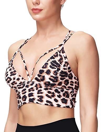 Motorun Womens Push-Up Padded Strappy Sports Bra Cross Back Wirefree Fitness Yoga Top Dusty Leopard M #TOP2