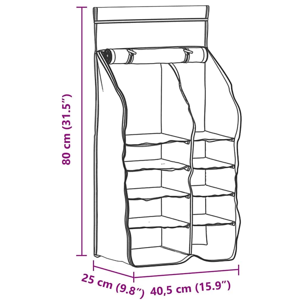 Hängender Zeltorganizer mit 10 Taschen aus Oxford-Gewebe, 40,5 x 25 x 80 cm, faltbar mit Reißverschluss, Ösen und Klettverschluss, Camping Zubehör für Outdoor, Wandern, Trekking, Festival