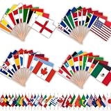 AhfuLife 48 Countries Wooden Handheld Flags on Stick for World Cup Decorations, 48PCS Double Sides Fabric Handheld Small Flags Banner with 11.8in Pole for Soccer Olympic Party 2026 Garden Street Decorations
