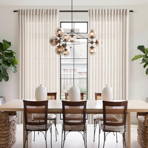 Image of Short Beige Linen Curtains for Kitchen Bathroom 40 Inches Long 2 Panels Set Back Tab Rod Pocket Semi Sheer Light Filtering Drapes for Farmhouse Cafe Lightweight Small Basement Window Curtain W52xL40