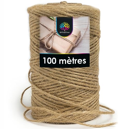 OfficeTree 100m Ficelle de Jute 2mm - Corde de Jute Naturelle pour Bricolage, Jardinage, Macramé, Emballage, Décoration et Artisanat