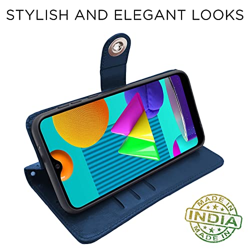 Image of Pikkme Samsung Galaxy A54 5G Flip Cover Leather Finish | Inside TPU with Card Pockets | Wallet Stand and Shock Proof | Complete Protection Button Flip Case (Blue)