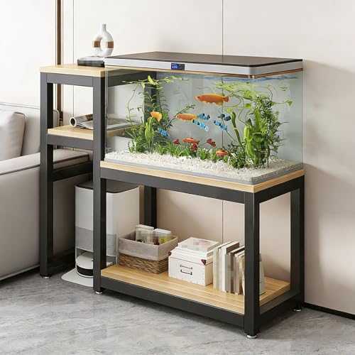Soporte Metálico para Acuarios, Mueble para Peceras Abiertos, Estructura de Acero y Tablero de 1,6 cm de Grosor, para Oficina(Black,140x45x110cm)