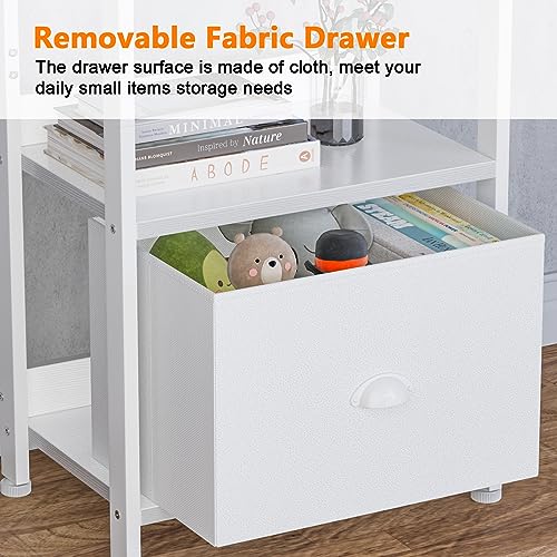 image for Furologee 5 Tier Bookshelf with Drawer, Tall Narrow Bookcase with Shel