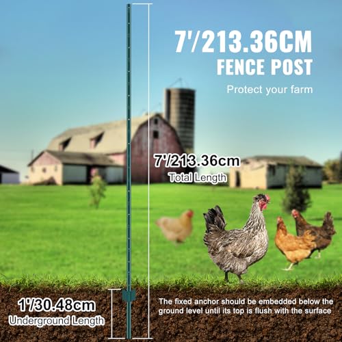 VEVOR 7 Feet U-Channel Metal Fence Post, 10 Pack with 50 Zip Ties & 20 Clips, Sturdy Steel Stakes for Garden Yard, Lawn, Farms and Outdoor Wire Fencing, Green by VEVOR - Image 3