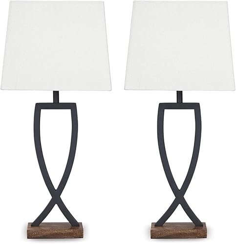 Signature Design by Ashley Makara - Lámpara de mesa minimalista de metal, 2 unidades, color negro y marrón