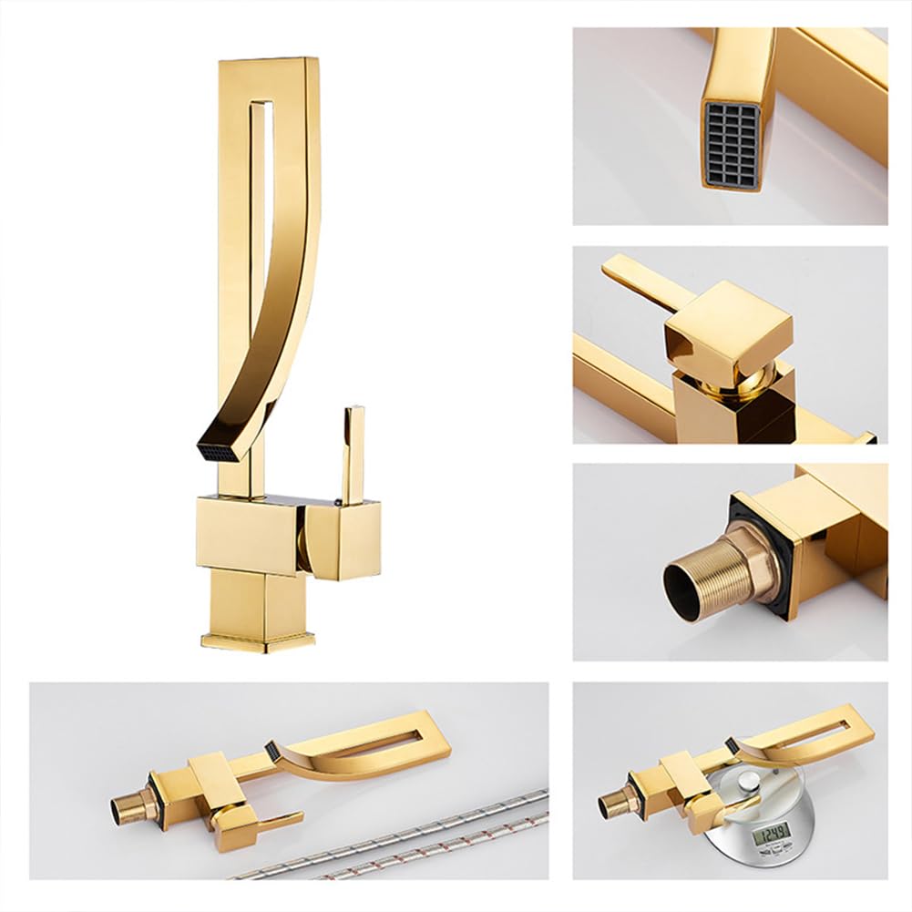 Rubinetto Lavabo Rubinetto Bagno Alto, Stile Moderno Ottone Monocomando Miscelatore Bagno Girevole A 360°, Miscelatore Lavabo, Oro