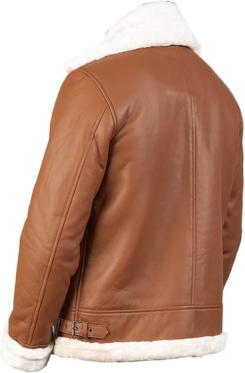 Men's Tan Shearling Lined Leather Aviator Jacket, Medium, Brown