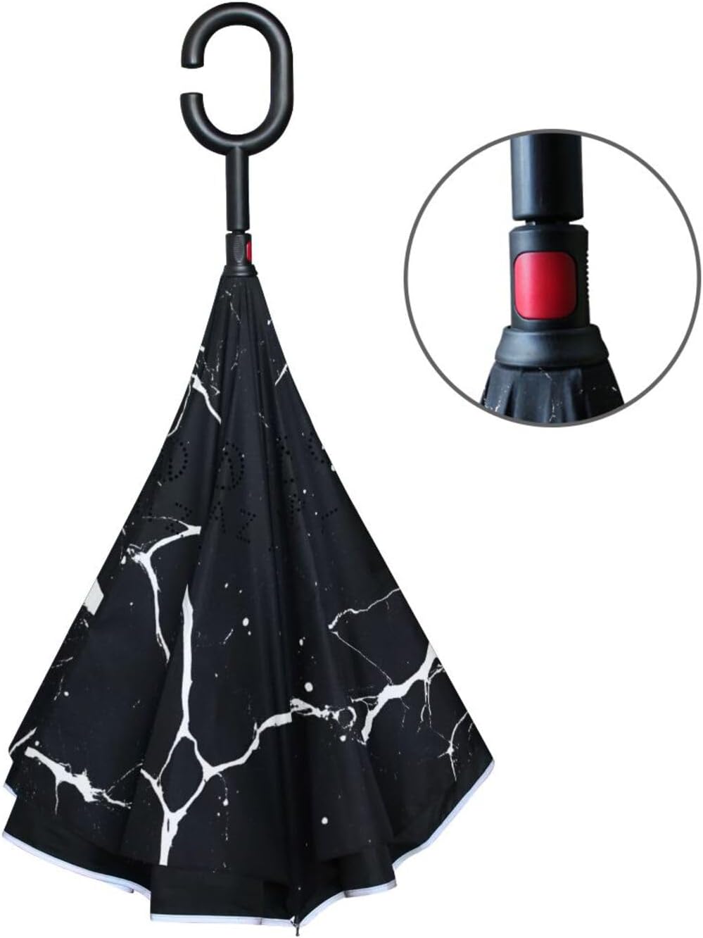 Black Marble Inverted Umbrellas for Rain Windproof Reverse Upside Down Golf Umbrella with C-shape Handle for Men Women