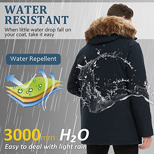 Mens Vegan Down Long Parka, Molemsx Winter Jackets For Men Faux Fur Classy Lined Warm Overcoat Outdoor Down Alternative Sports Ski Camping Expedition Insulated Mountain Ski Jacket Gift Navy,Xs-Regular #TOP3