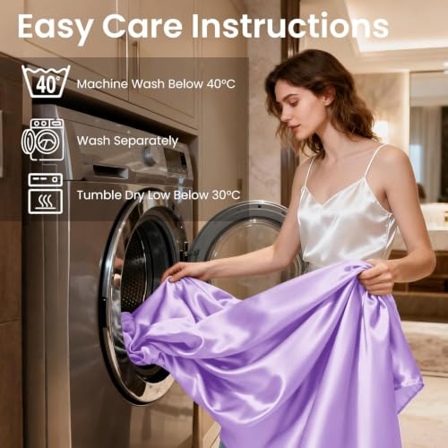 Image of Love's cabin Twin Satin Sheets Sets - 3 Piece Lavender Silky Bed Sheets with Deep Pockets, Luxury Silk Feel Satin Twin Size Sheet Set Bedding Set (1 Flat Sheet,1 Fitted Sheet,1 Pillow case)