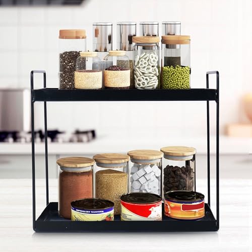 Image of Niyara Iron Metal Heavy Duty Stand 3-Tier Multistorage /Multipurpose Standing Rack, Bathroom Countertop Storage Shelf Cosmetic Organizer Holder Kitchen Spice Rack (Square black)