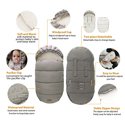 Image of LAT Baby Warm Bunting Bag Universal,Stroller Sleeping Bag Cold Weather,Waterproof Toddler Footmuff(Detachable,Grey)