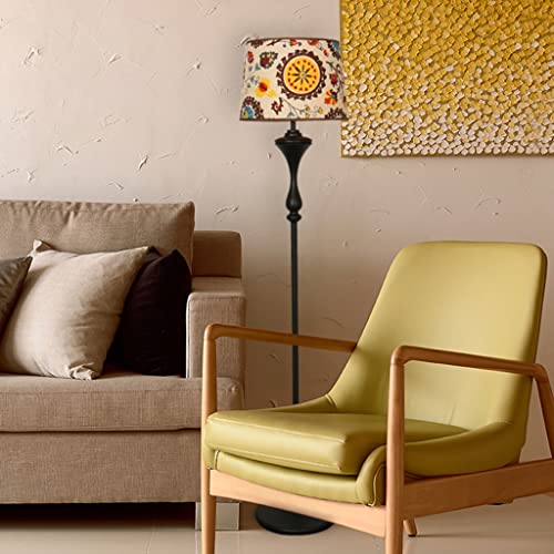 Lampadaire rétro salon design vintage avec abat-jour en lin noir pour chambre chic