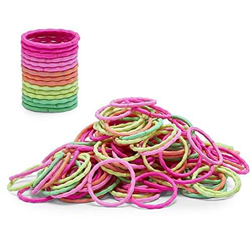 Neon Elastic Hair Ties, No Metal Sports Ponytail Holders (5 Colors, 200 Pack)