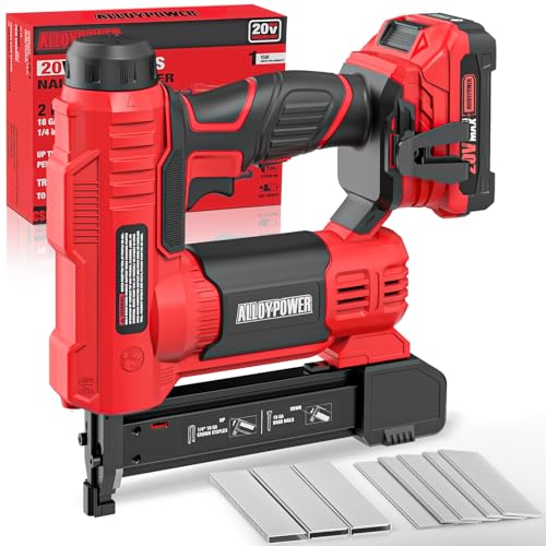 ALLOYPOWER 2 in 1 Cordless Brad Nailer/Electric Stapler with 2.0Ah Battery and Charger,1000pcs Nails and 500pcs Staples Included for Home Improvement & Woodworking